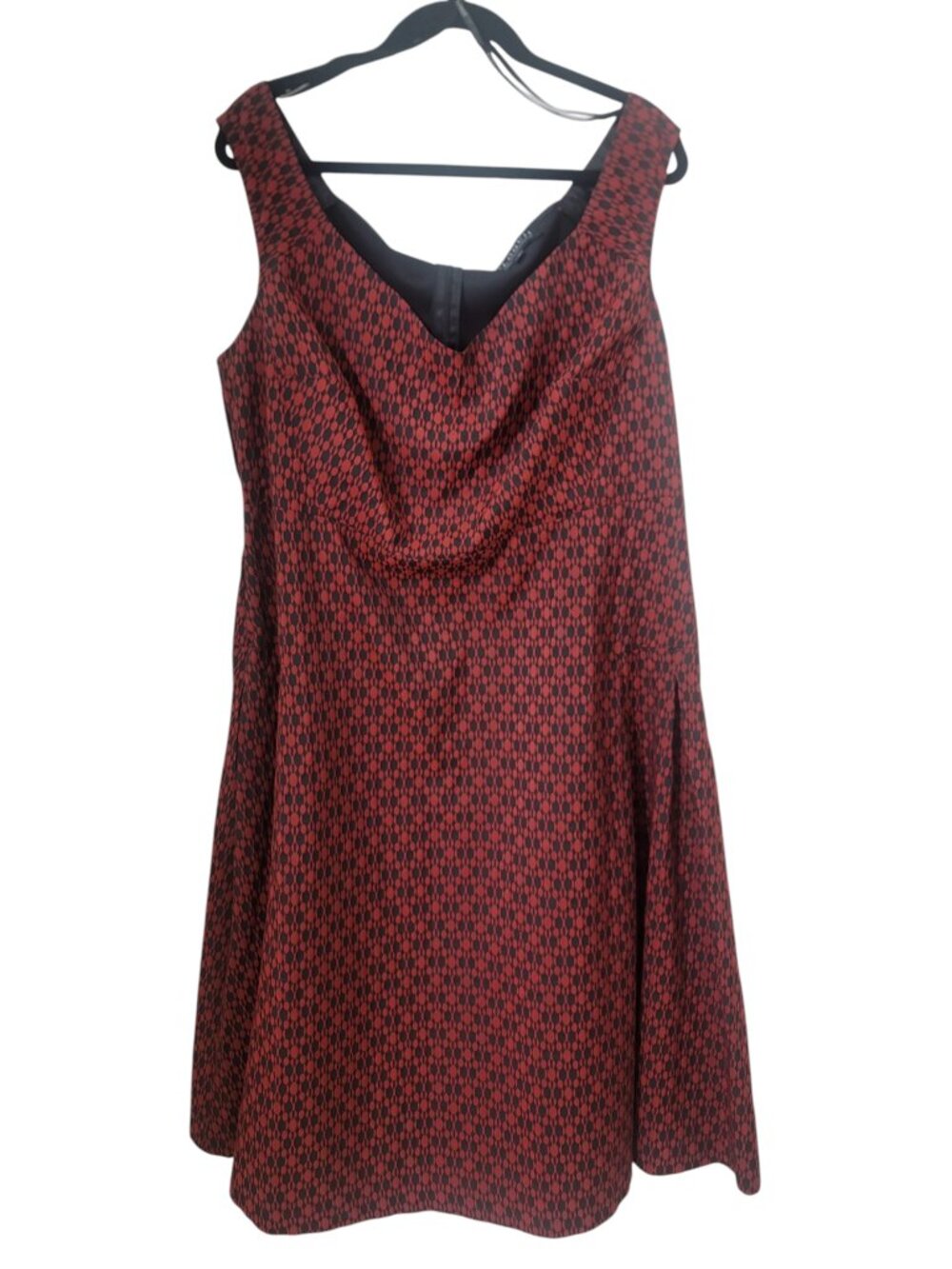 Eloquii Size 18 Brick Red & Black Geometric Sleeveless Midi Fit-and-Flare Dress